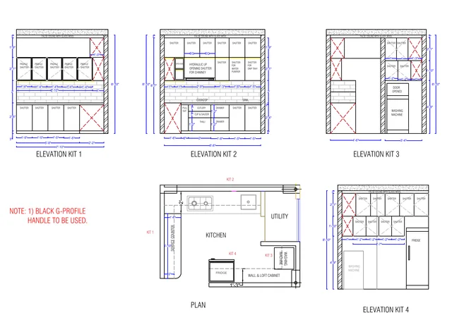 Modular kitchen elevations and plan